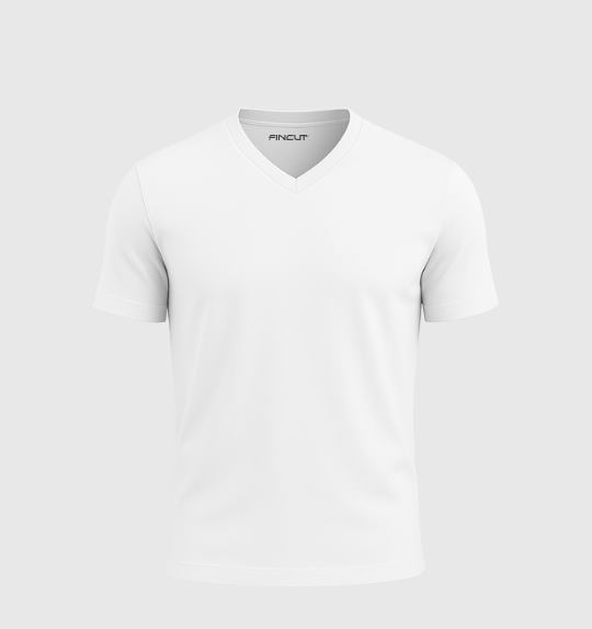 Tricou cu guler în V - Alb