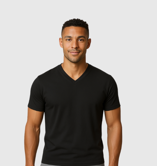 Tricou cu guler în V - Negru