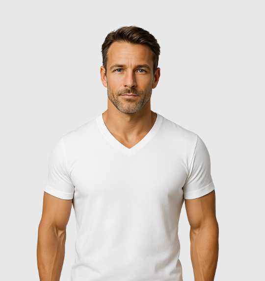 Tricou cu guler în V - Alb