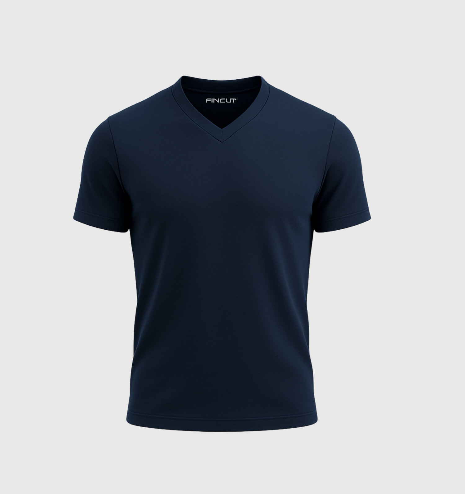 Tricou cu guler în V - Albastru marin