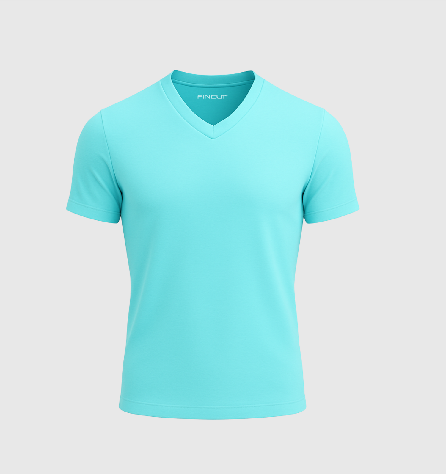 Tricou cu guler în V - Albastru turcoaz