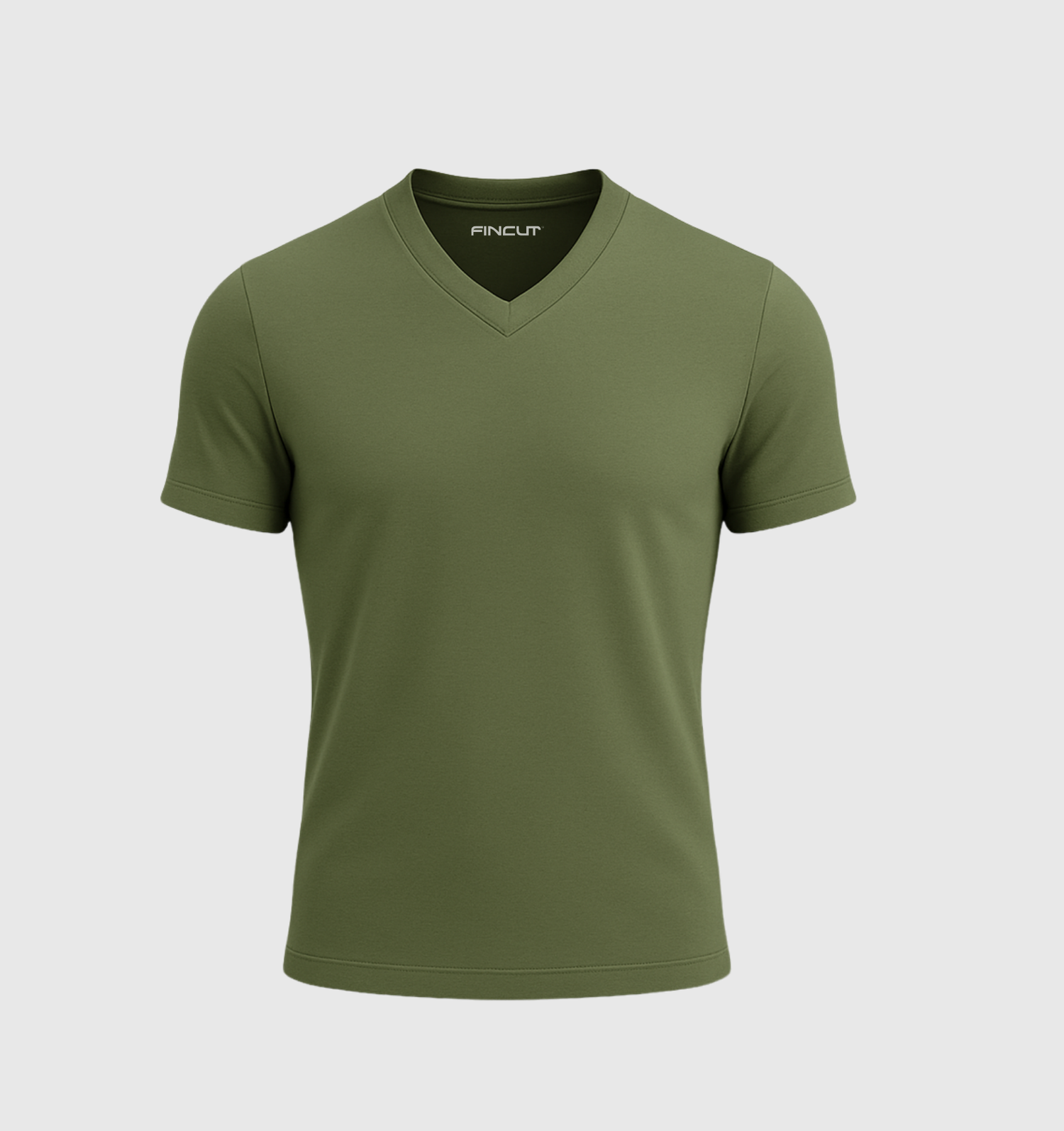 Tricou cu guler în V - Kaki