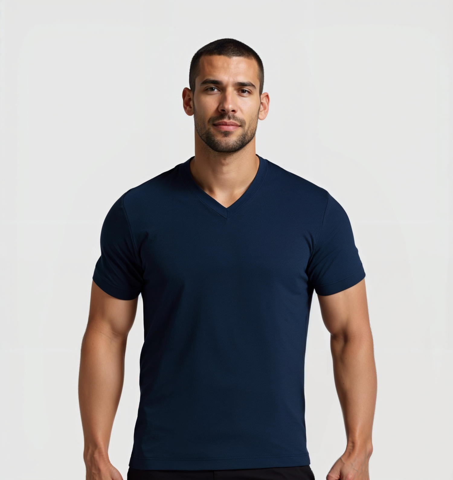 Tricou cu guler în V - Albastru marin
